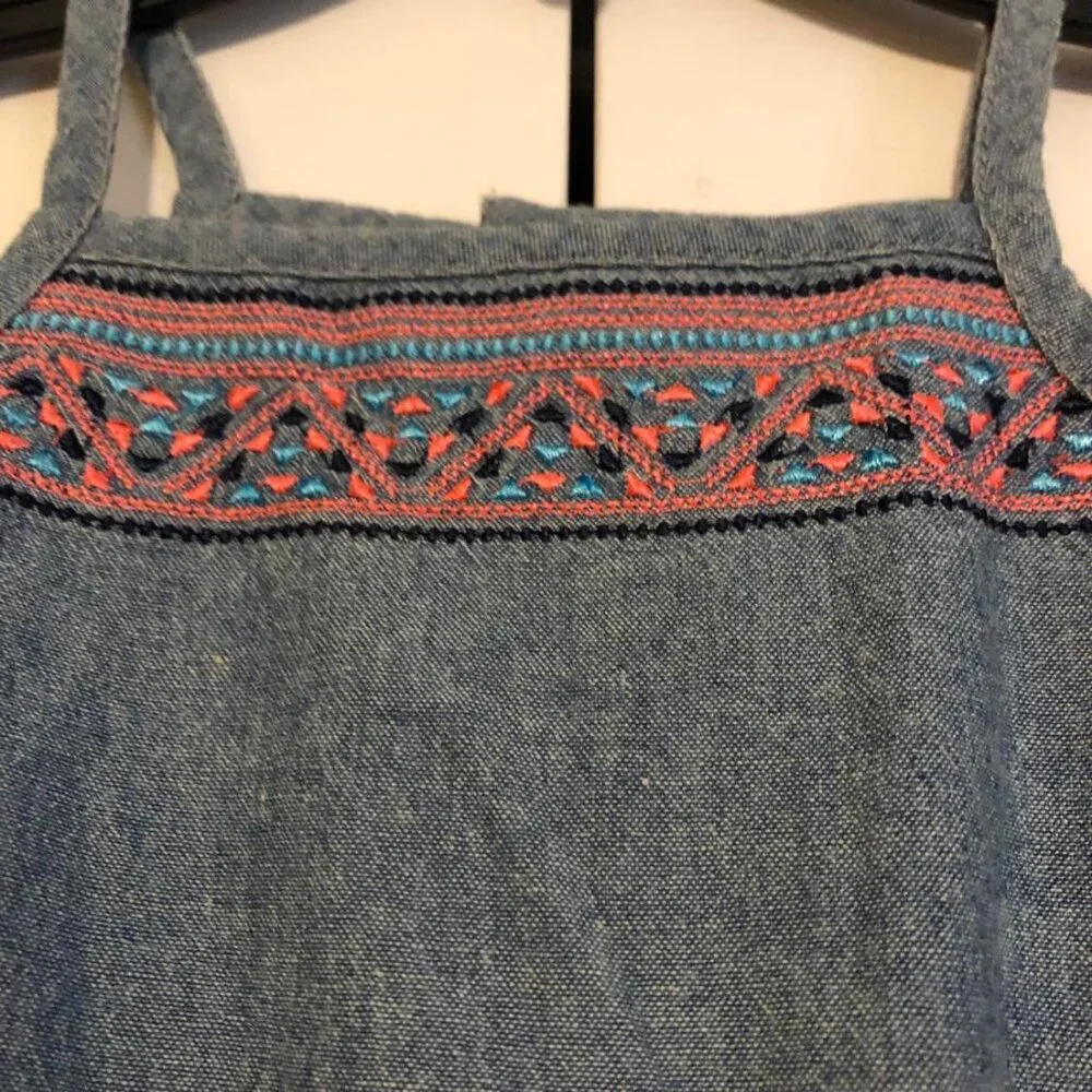 NWT CARTER'S Embroidered Chambray Blue Romper Baby Girl 6M